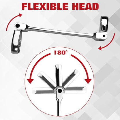 6-Piece Flex-Head Flare Nut Wrench Set Metric 9, 10, 11, 12, 13, 14, 15, 17, 18, 19, 21mm | 40 Cr Double Open End Brake Line Wrench for Automotive Brake, Fuel, AC Lines and Plumbing Repairs