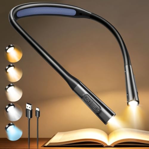 Glocusent Neck Book Light, 1200mAh Rechargeable Neck Reading Light, Hands Free Book Lights for Reading at Night, 5 Colors & 5 Brightness, Private Lightweight Book Reading Light in Bed for Book Lovers - color: Black