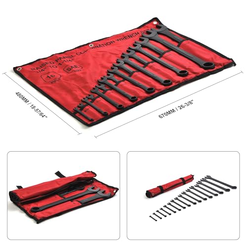 16 Piece SAE Combination Wrench Set, 1/4" to 1-1/4" SAE Wrench Set with Roll Up Pouch