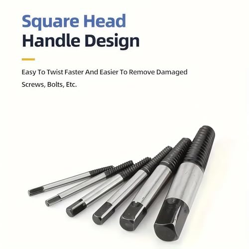 6-PCS Screw Extractor Set - Easy Out Broken Bolt Remover Kit with Drill Guide, Damaged Screw Extraction Tools for 3-9mm Bolts (Hardened Steel, Reverse Thread Design)