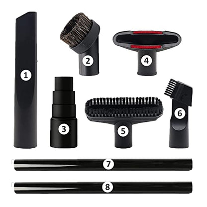 Vacuum Attachments, 1 1/4" Vacuum Cleaning Tools Kit for Shop Vac Accessories with 32mm/ 1.25" Extension Wands, Vacuum Hose Adapter and Crevice Tool, 8 Pack