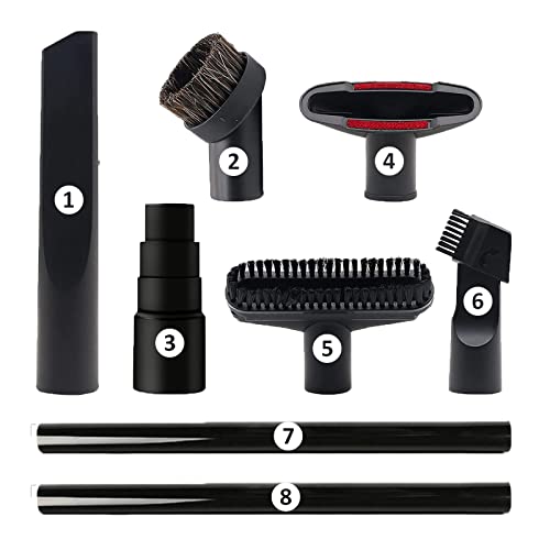 Vacuum Attachments, 1 1/4" Vacuum Cleaning Tools Kit for Shop Vac Accessories with 32mm/ 1.25" Extension Wands, Vacuum Hose Adapter and Crevice Tool, 8 Pack