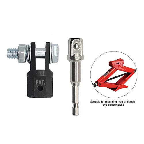 JIANWEI 1/2'' Scissor Jack Adapter for Car Repair - Chrome Vanadium Steel, Compatible With Impact Wrench (Black+Silver)