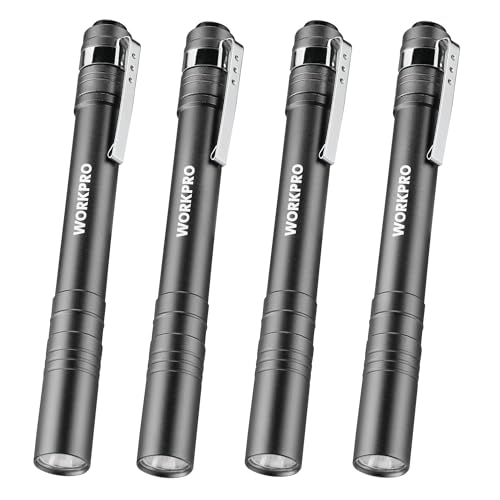 WORKPRO LED Pen Light, Aluminum Pen Flashlights, Pocket Flashlight with Clip for Inspection, Emergency, Everyday, 2AAA Batteries Include, Gray(4-Pack) - color: Gray