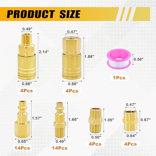 45PCS Air Coupler Plug Kit 1/4”NPT Air Tool Fittings Quick Connect Air Hose Fittings Compressor Accessories Connectors