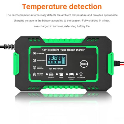Mandark Car Battery Charger, 12V 6A Smart Fully Automotive Battery Trickle Charger, Portable Vehicle Battery Maintainer Desulfator with Temperature Compensation, Universal for SUV RV Truck (Green) - color: Green