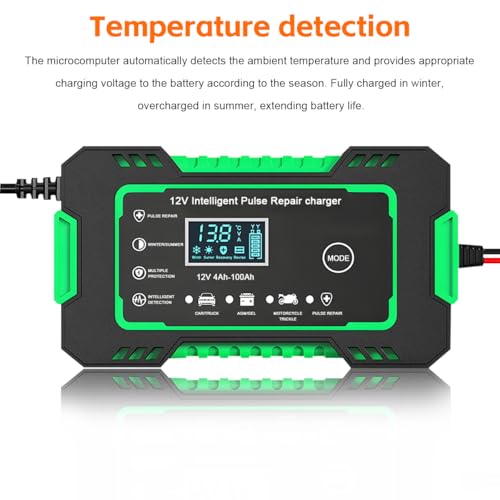 Mandark Car Battery Charger, 12V 6A Smart Fully Automotive Battery Trickle Charger, Portable Vehicle Battery Maintainer Desulfator with Temperature Compensation, Universal for SUV RV Truck (Green) - color: Green
