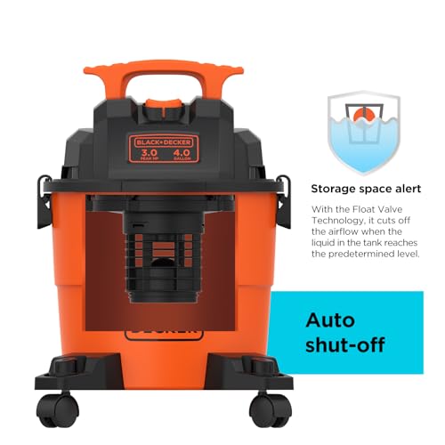 BLACK+DECKER Shop Vacuum Wet and Dry, 4 Gallon 3-in-1 Portable Shop Vac with Accessories, Workshop, Garage, Home and Car Vacuum Cleaner, 3 HP(BDXV18301P-4A) - size: 4 Gallon
