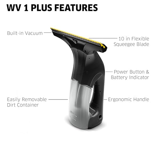 KÄRCHER WV 1 Electric Window Vacuum Squeegee 10" - Perfect for Showers, Mirrors, Glass, and Countertops - Electric Squeegee, Black - color: Black