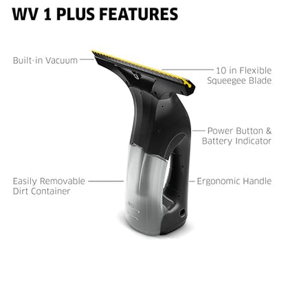 KÄRCHER WV 1 Electric Window Vacuum Squeegee 10" - Perfect for Showers, Mirrors, Glass, and Countertops - Electric Squeegee, Black - color: Black