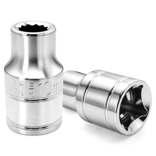 2 Pcs 1/2" Drive 10mm Shallow Impact Socket | Anti-Rounding 12 Point Design, Square Chamfered Opening, Easy Removal of Axle Nut - color: Shallow, size: 10mm