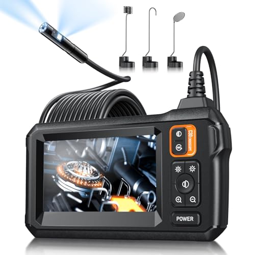 Endoscope Camera with Light, Inspection Borescope Camera with 4.3" IPS Screen, 1920P HD with 8 LED Lights, 16.5FT Semi-Rigid Cord Bore Scope, IP67 Waterproof Endoscope for Sewer, Dual Lens(Orange) - style: 16.5FT Dual Lens
