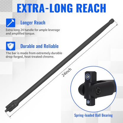 1/2 Breaker Bar 24 inch 1/2" & 3/8" Dual Drive 360 Rotatable Head | 24 inch 1/2 Breaker Bar 1/2" & 3/8"Dual Drive 600Nm Torque 360 Rotatable Head