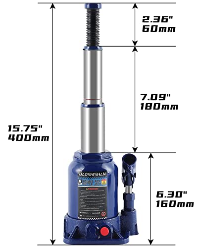 BAOSHISHAN 6 Ton Double Ram Bottle Jack 6.3" to 15.75" Lift Range | Heavy-Duty Hydraulic Lifting, Welded Steel Frame, Built-in Safety Valve, for SUV Truck RV - size: 6 Ton without Case