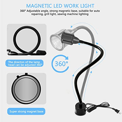 Magnetic LED Work Light with Flexible Gooseneck and Magnetic Base, Magnetic LED Lamp 750 Lumen for Workshop, Lathe, Sewing Machine, Grill Lighting