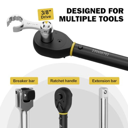 ANPUDS Side-Open Torque Adapter Set SAE for HVAC & Tight Spaces, 3/8" Drive | 5/16" to 7/8", 12pcs, Chrome Molybdenum Steel, 12-Point Torque Wrench Extension for HVAC, Automotive, Brake & Fuel Lines