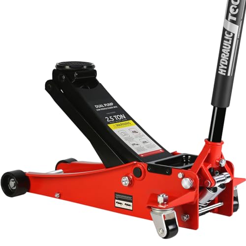 SSLine 2.5 Ton Floor Jack Automotive Hydraulic Car Jack Heavy Duty Steel Car Lift Service Jack Quick Rise for Tire Change, Low Profile Racing Floor Jack with Lifting Range 3.5"-19.5" 5500LB Capacity - color: Red, size: 2.5 Ton Dual Pump