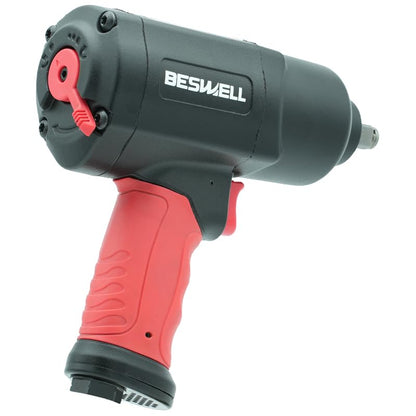 BESWELL BW-112FN-A 1/2-Inch Air Impact Wrench, 1254 Ft-Lbs Max Torque | Heavy-duty twin hammer pneumatic gun effortlessly tackles automotive repairs, tire changes, and demanding garage shop work.
