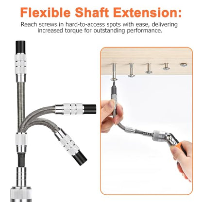 180° Adjustable Ratchet Screwdriver and Wrench Set with Bit Sets, Metric Socket Set with Flexible Shaft Extension, Ratcheting Screwdriver Mechanics Tool Kit for Tight Spaces