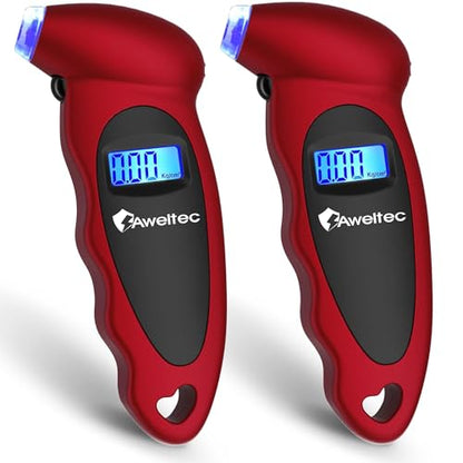 Digital Tire Pressure Gauge,Accurate Cars Air Gauge 150 PSI,2 Pack | 0-150PSI Calibrated,Accurate in 0.1 Increments,4 Measurement Units,Backlight LCD&Nozzle Light,for Everyday Vehicles - color: Red(2PK), size: 2 Pack