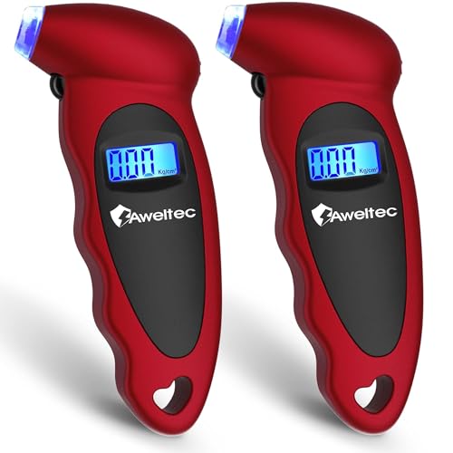Digital Tire Pressure Gauge,Accurate Cars Air Gauge 150 PSI,2 Pack | 0-150PSI Calibrated,Accurate in 0.1 Increments,4 Measurement Units,Backlight LCD&Nozzle Light,for Everyday Vehicles - color: Red(2PK), size: 2 Pack
