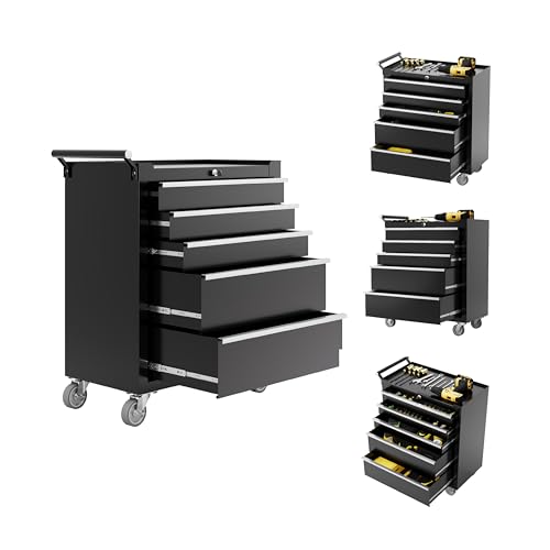 Rolling Tool Chest with Wheels, 5 Drawer Tool Storage Cabinet, Portable Toolbox Organizer with Lock, Heavy Duty Tool Chest Cart for Garage, Mechanic, Workshop, Shop, Mobile Tool Organizer, Black - color: Black, size: 5-Drawers