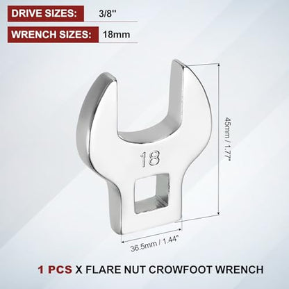 HARFINGTON Drive Crowfoot Wrench 3/8 Inch 18mm Metric Flare Nut Wrench CR-V Steel Electroplating Open End Crowfoot Spanner for Automotive Repair Mechanics, Bright Silver - size: 3/8 Inch x 18mm