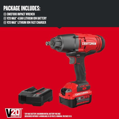 CRAFTSMAN V20 RP 1/2 inch Cordless Impact Wrench Kit, Brushless, 4Ah Battery and Charger Included (CMCF900M1) - style: Impact Wrench Kit