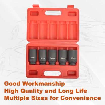 SSN 1/2 Inch Impact Socket Set Heavy Duty Drive Impact Socket Set 12 Point Metric 30mm 32mm 34mm 35mm 36mm Axle Nut Socket Set with Portable Case (5PCS) - color: 30-36mm(5pcs)