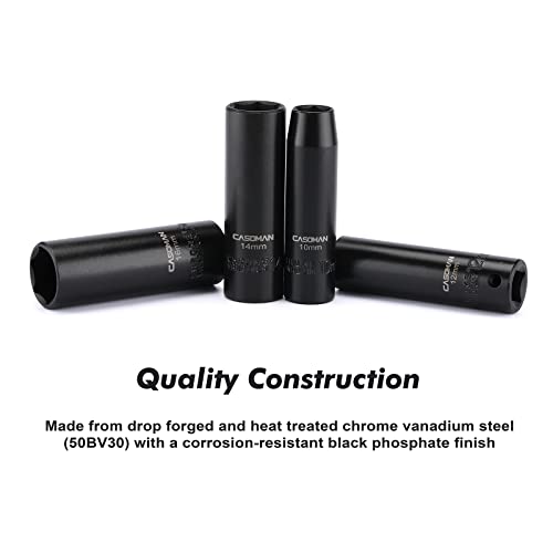 CASOMAN 13 Pieces 3/8-Inch Drive Impact Socket Set, 6-Point, Metric, Deep, CR-V, 7mm to 19mm, Heavy Duty Blow Molded Storage Case - size: deep