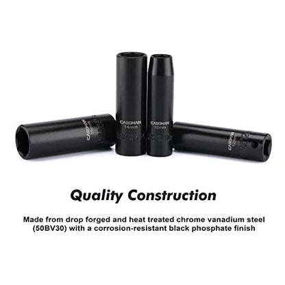 CASOMAN 13 Pieces 3/8-Inch Drive Impact Socket Set, 6-Point, Metric, Deep, CR-V, 7mm to 19mm, Heavy Duty Blow Molded Storage Case - size: deep