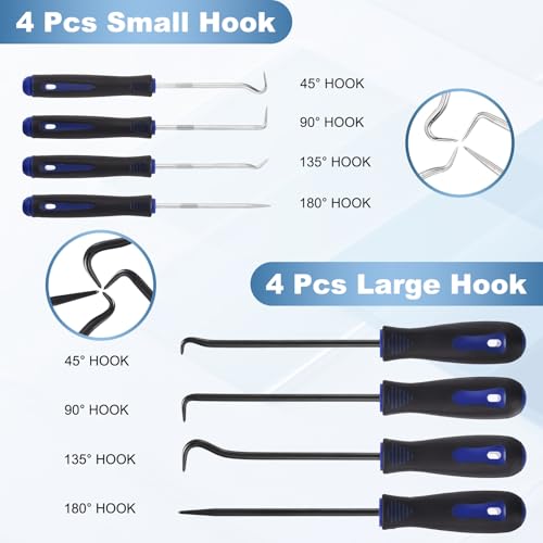 17Pcs Hook and Pick, Rotary Head Magnetic Pickup Tool Clip Pliers Plastic Pry Pieces Large Small Hook Pry Bar Gasket Scraper for Remove Hoses Gaskets Car Panel Fastener, Blue - color: Blue