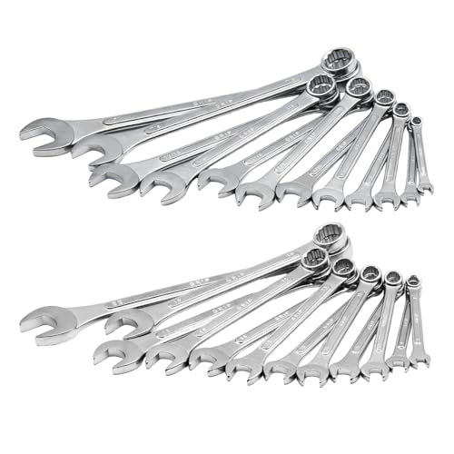 Grip 24 pc Raised Panel Combination Wrench Set MM/SAE - 12 point - Metric 7mm to 22mm - SAE 1/4” to 1" - Roll-up Storage Pouch - Household, Garage, Auto Repairs, Cars, Trucks, Boat