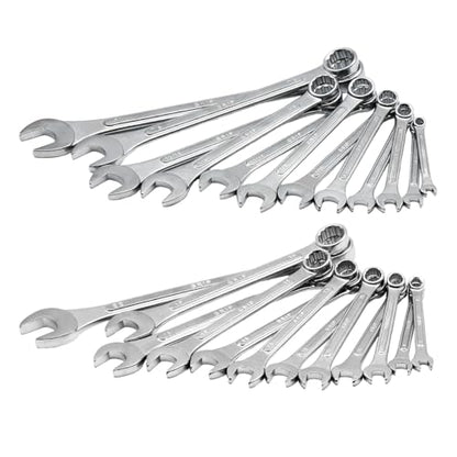 Grip 24 pc Raised Panel Combination Wrench Set MM/SAE - 12 point - Metric 7mm to 22mm - SAE 1/4” to 1" - Roll-up Storage Pouch - Household, Garage, Auto Repairs, Cars, Trucks, Boat