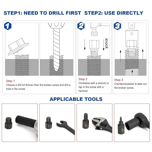 Bolt Extractor Socket Set,Multi-Spline Hex Head Repair Tools - 25-Piece Broken Bolts Extraction Kit,for Damaged Rusted Broken Screws Nut Fastener Automotive Machinery - color: Black