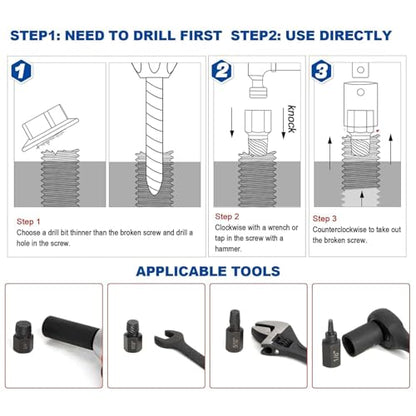 Bolt Extractor Socket Set,Multi-Spline Hex Head Repair Tools - 25-Piece Broken Bolts Extraction Kit,for Damaged Rusted Broken Screws Nut Fastener Automotive Machinery - color: Black