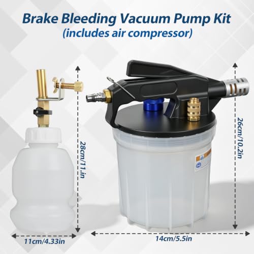 PARAROSE 3L Pneumatic Brake Bleeder Vacuum Pump Kit, One-Person Operation | 2L Fluid Extractor, 1L Refill Bottle, 17 Adapters, 60-Inch Hoses, Safety Relief Valve, for Cars, SUVs, Trucks