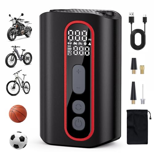 Mini Electric Bike Pump, 4X Faster 160 PSI Bike Tire Pump with Guage Auto Stop, Portable Bicycle Pump with Presta Valves for Road Bike, Motorcycle, Mountain Bike, Car, Sports Ball