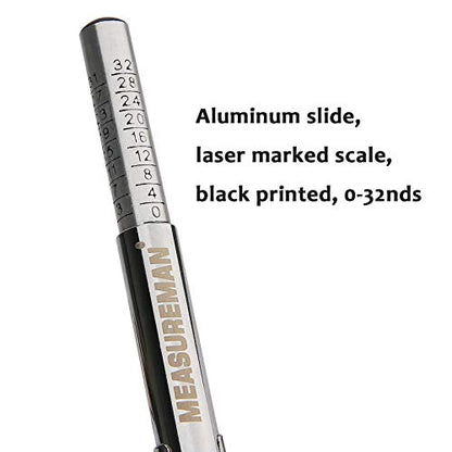 MEASUREMAN Solid Brass Body Tire Tread Depth Gauge, 0-32nd, Aluminum Slide - size: Aluminum Slide