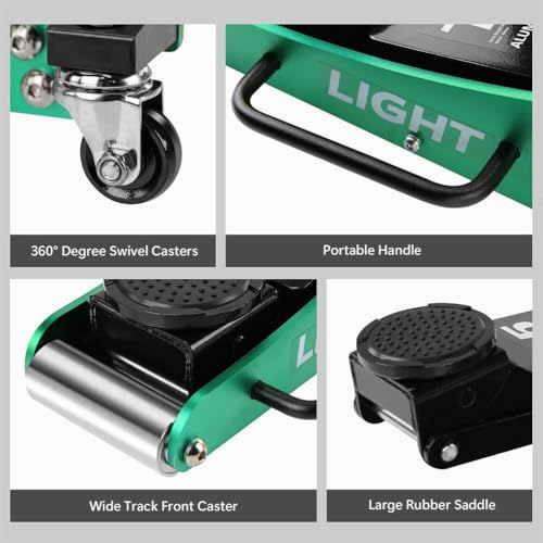 1.5 Ton Hydraulic Low Profile Floor Jack, Aluminum & Steel Car Jack, Dual Pump Quick Lift, 3,000 lb Capacity, Lightweight Portable Garage Jack, Green
