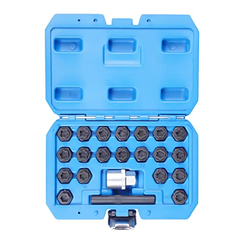 Wheel Lock Lug Nuts Set, Anti-Theft Lug Removal Tool, 22 Pcs Automotive Anti-Theft Wheel Screws Removal Key Socket Kit for BMW