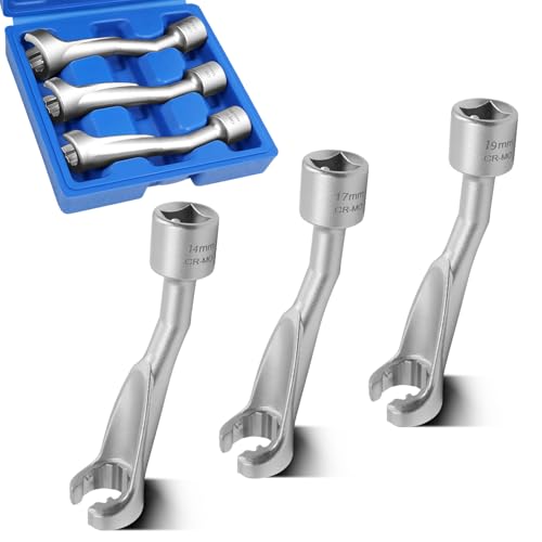 3PCS 1/2" Dr. 12 Point Common Rail Injection Fuel Line Socket Set | 14mm 17mm 19mm, Open Socket Wrench Kit, Diesel Engine Temperature Removal Tool, Exhaust Gas Temp Sensor Extractor - size: 3PCS 14 & 17 & 19MM