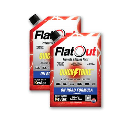 FlatOut QuickStrike Tire Sealant On Road Formula - Prevent Flat Tires, Seal Leaks, Contains Kevlar, 32-Ounce Bag, 2-Pack - size: 2 Pack - 32 Fl Oz