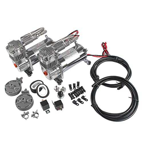DICMIC 12V 444C 200 PSI Dual Value Pack Chrome Air Compressor for Auto/Motorcycle - size: 2Pcs