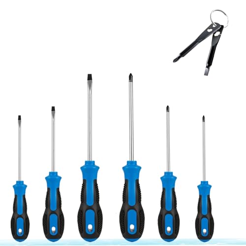 Screwdriver Set : 6-Piece Magnetic Screwdriver Set with 4-in-1 Keychain Tool | Includes Phillips & Flat Head | Non-Slip Grip for DIY & Home Repair | Practical Gift (Blue & Black) - color: Blue/Black