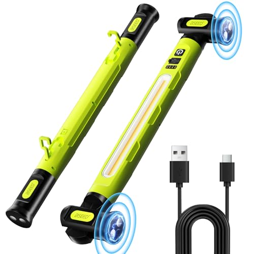 BSEED Magnetic Under Hood Work Light Bar, 3000LM LED Work Light Bar with Hooks, 5200mAh Cordless Rechargeable Mechanic Light for Car Repair, Garage, Workshop & Emergency Use, Green