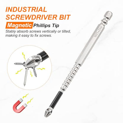 HARFINGTON 6pcs Impact Phillips Screwdriver Bit PH2 (#2) Anti Slip Tip 1/4" Hex Shank 4.72" (120mm) Long Magnetic Cross Screw Driver Industrial Power Drill Bits for Remove Fastening Screws - size: 4.72 inch