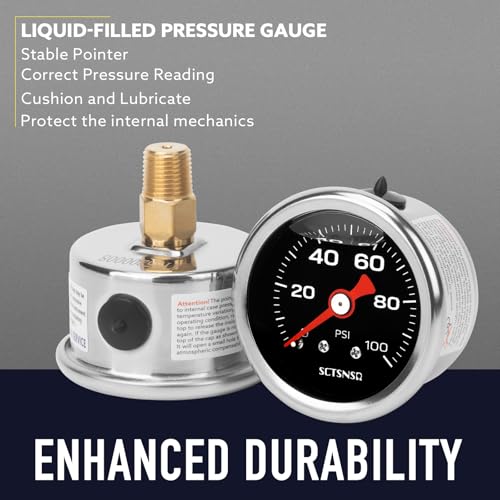 0-100 Psi Fuel Pressure Gauge, 1.5" Black Dial, 1/8" NPT Back Mount, Stainless Steel Case, Glycerin Liquid Filled, Inline Low Pressure Gauge, for Oil Water Air Pressure Test - size: 0-100 Psi, style: Back Mount (Black Dial)