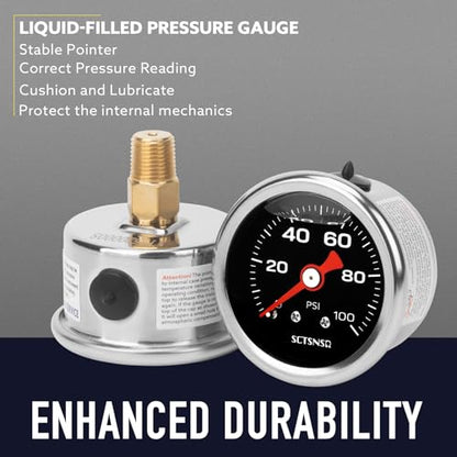0-100 Psi Fuel Pressure Gauge, 1.5" Black Dial, 1/8" NPT Back Mount, Stainless Steel Case, Glycerin Liquid Filled, Inline Low Pressure Gauge, for Oil Water Air Pressure Test - size: 0-100 Psi, style: Back Mount (Black Dial)