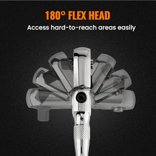 Stubby Flex Head 3/8" Drive Ratchet Wrench, 90T Mini Ratchet, Quick-Release Reversible with Cr-Mo Head and 3" Extension Bar for Tight Spaces - size: 3/8" Stubby